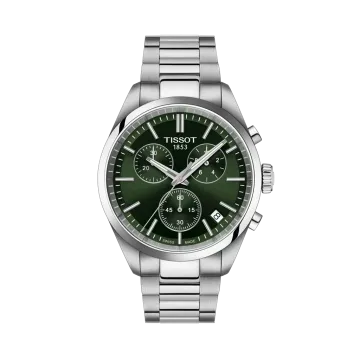Tissot PR 100 40 mm 
T1504171109100 herreklokke i stål med grønn skive og kronograf