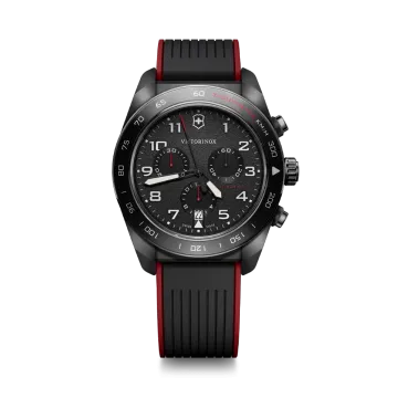 Victorinox Swiss Army Chronograph herreur med quartzverk, sort skive, kasse og meshlenke i stål. 