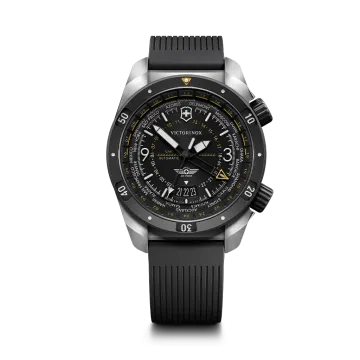 Victorinox Air Pro GMT Automatic herreklokke på 43 mm med sort skive, kasse i stål og sort gummirem.