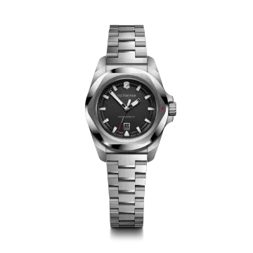 Victorinox I.N.O.X. Small dameklokke med quartzverk sort skive og kasse og lenke i stål.