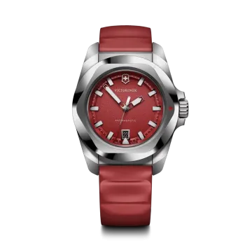 Victorinox I.N.O.X. herreklokke med quartzverk, rød skive og rød gummirem.