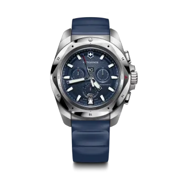 Victorinox I.N.O.X. Chrono herreklokke med quartzverk, chronograph, blå skive og blå gummirem.
