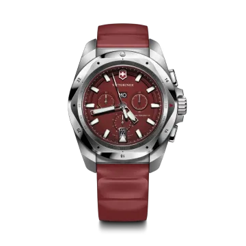 Victorinox I.N.O.X. Chrono herreklokke med quartzverk, chronograph, rød tallskive og rød gummirem.
